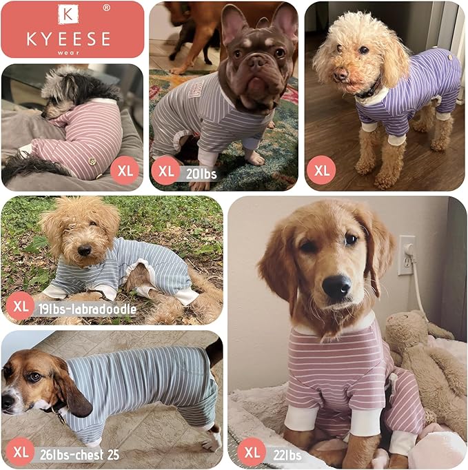 KYEESE Dog Pajamas Striped Pet Jumpsuit Soft Doggie Jammies Lightweight Onesie 4 Legs PJS Stretchable Dog Pajamas Breathable Costumes Comfortable Sleepwear for Small Dogs,Green Striped, X-Large