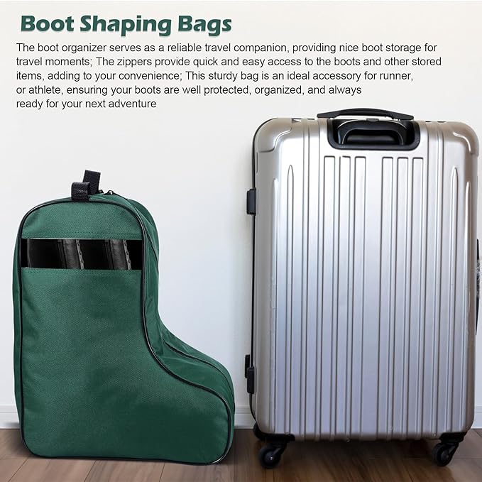 1 Pc Boot Bags for Cowboy Boots Portable Storage Bag for Travel Long Tube Shoes Bags Men Tall Shoe with Handle for Home (Dark Green)
