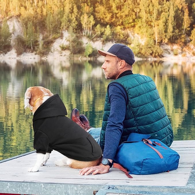 Dog Hoodie Dog Sweaters for Large Dogs,Pet Sweater Soft Solid Brushed Fleece Pet Clothes Pet Hoodie Sweatshirt with Pocket(Black-L)