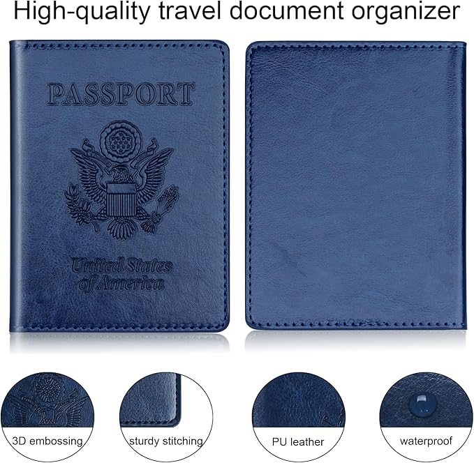 Herain Passport Holder 2Pcs, Passport Cover Wallet Case for Women Men Family, Passports Book Holders Travel Must Haves Cruise Ship Essentials (Dark Blue & Wine red)