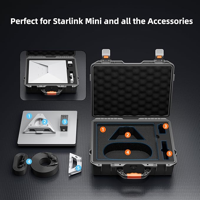 Starlink Mini Case, Starlink Mini Hard Waterproof Travel Case for With Molded Foam for Accessories, Lockable Storage Bag Grey