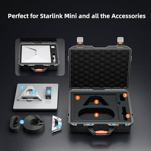 Starlink Mini Case, Starlink Mini Hard Waterproof Travel Case for With Molded Foam for Accessories, Lockable Storage Bag Grey