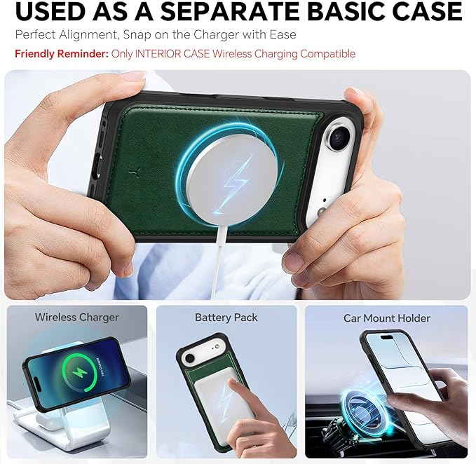 TUCCH Detachable Case Wallet for iPhone Air (6.5") 2025, Removable Wrist Strap, Wireless Charging, Stand, 4 Card Slots RFID Blocking, 2-in-1 Magnetic, PU Leather, Shockproof Folio Cover, Evergreen