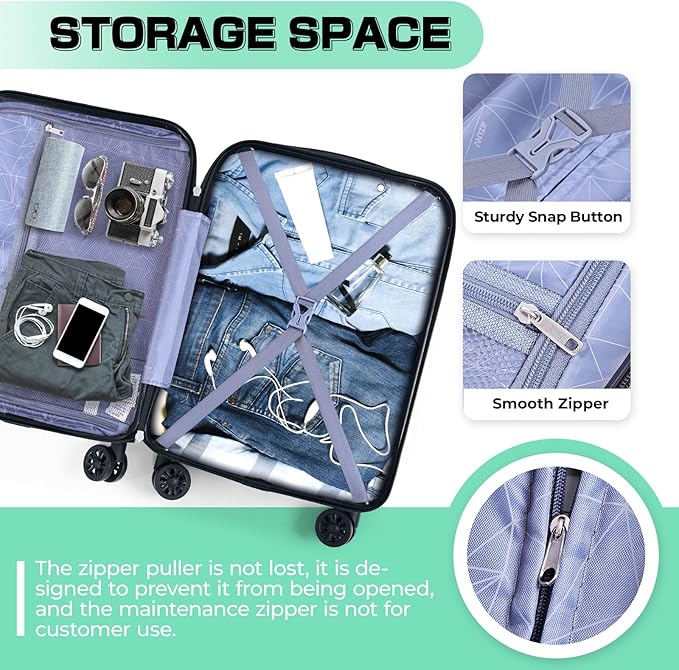 AnyZip Carry On Luggage 2PCS Luggage Set PC ABS Hardshell Lightweight Suitcase TSA Lock with 4 Spinner Wheels（14/20, White）