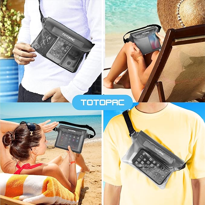 2-Pack Waterproof Fanny Pack, Phone Pouch with Waist Strap, 9x6.7 Inch Dry Bag for Phone, Cash, and Valuables – for Swimming, Kayaking, Boating, Snorkeling, and Water Sports (2, Grey + Grey)