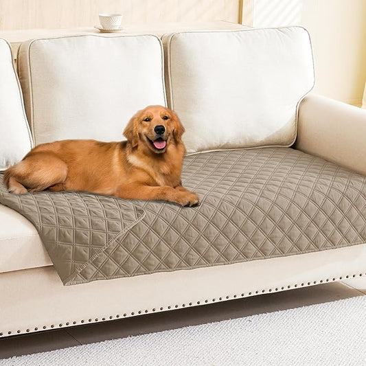 Smiry Waterproof Dog Bed Cover Pet Blanket, Soft Washable Dog Blanket for Furniture Bed Couch Sofa Reversible, Checkered (40"x90", Taupe/Taupe)