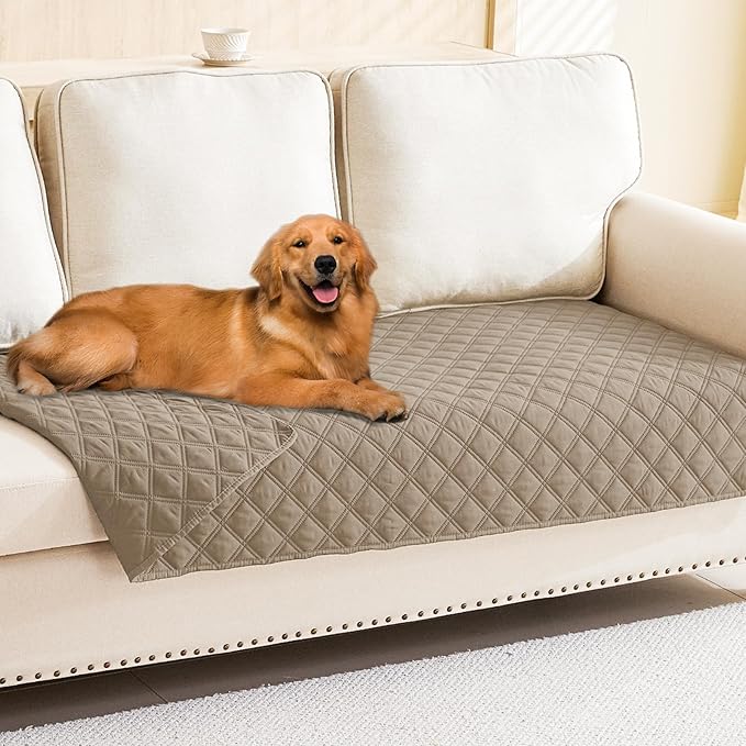 Smiry Waterproof Dog Bed Cover Pet Blanket, Soft Washable Dog Blanket for Furniture Bed Couch Sofa Reversible, Checkered (40"x70", Taupe/Taupe)