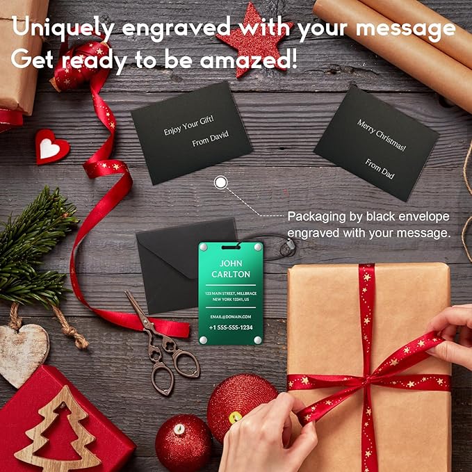 Personalized Luggage Tags for Suitcases - Aluminum Custom Luggage Tags for Backpacks & Bags, Sturdy, Waterproof & Heavy Duty (Green/Card-Sized)