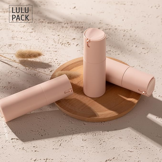 Airless Pump Bottles Travel: Lotion Dispenser for Small Size - Empty Shampoo Containers - Mini Vacuum Jar for Cream - 1 oz Plastic Pink