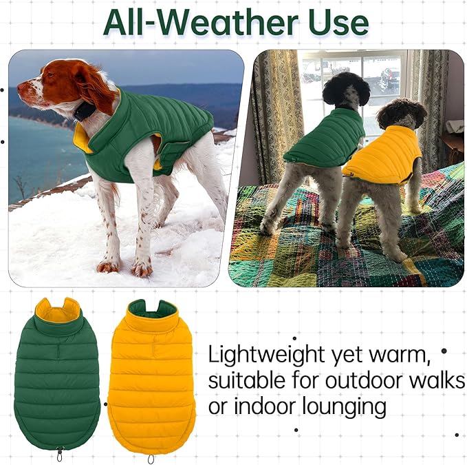 Lelepet Reversible Dog Coat Waterproof Dog Jacket Windproof Puffer Vest for Winter Warm Lightweight Coats for Large Dogs Adjustbale Hook & Loop Pet Apparel with Leash Hole, Boxer, Weimaraner, 2XL
