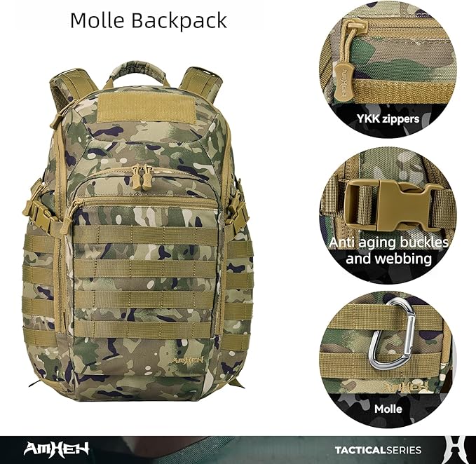 32L Military Tactical Backpack - Rugged Molle Assault Pack Fits 17 Inch Laptop for Survival Hiking Outdoor Travel Work (Camo)