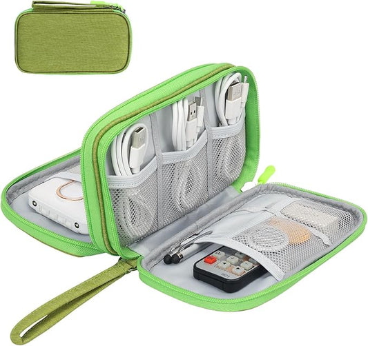 Skycase Electronic Organizer Travel Case - Waterproof Travel Cord Pouches for Organization, Cable Organizer, All-in-One Double Layers Storage Bag for Accessories, Charger, Cable, GrassGreenL