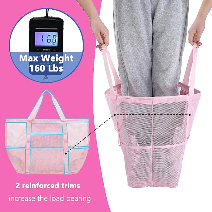 Mesh Beach Bag, Large Beach Tote with Zipper Pocket for Family Pool Bag for Toys & Vacation Essentials