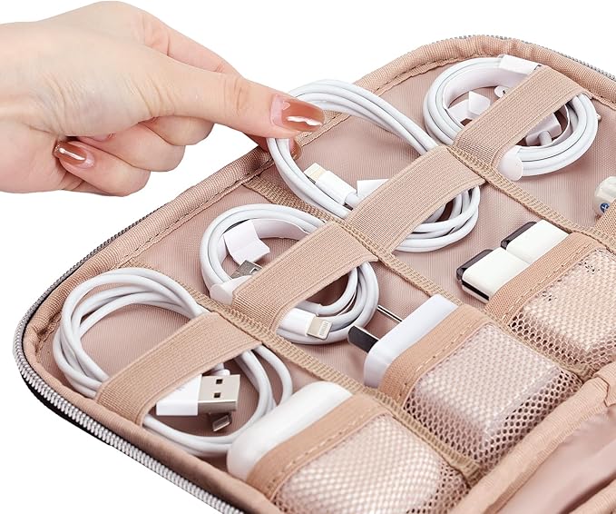 BELALIFE Portable Travel Cable Organizer Bag, Tech Storage Bag for Cord, Charger, Phone, Earphone, Hard Drive, USB, SD Card and Electronic Accessories, Pink