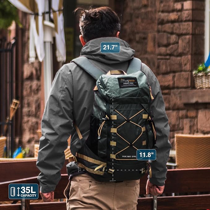 MOUNTAINTOP 35L Hiking Backpack, Lightweight Outdoor Travel Camping Daypack with Rain Cover for Men & Women（Grey）