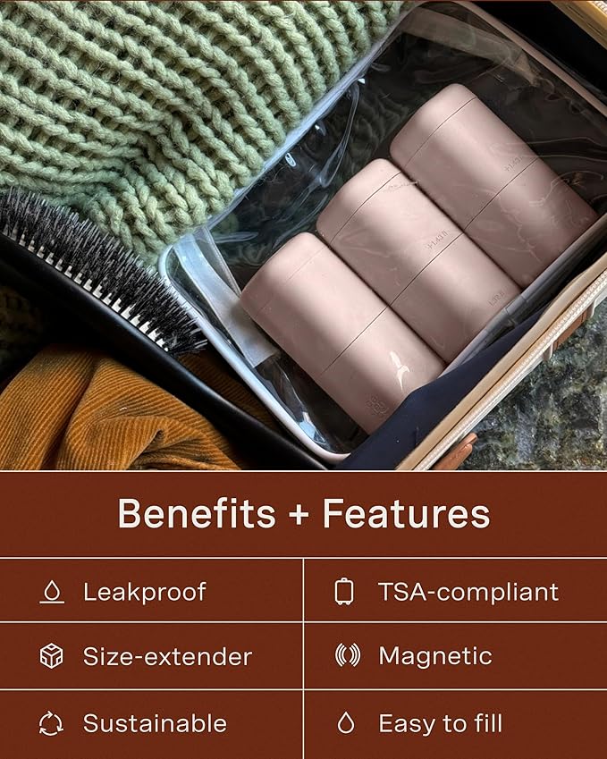 Cadence Extender - Add On to Any Flex Magnetic Containers with Lids,Extension to Travel Bottles for Toiletries - Carry On Travel Essentials For Women/Men - Adds Additional 1.43 fl oz - 3pk, Petal