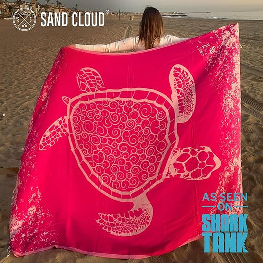 Sand Cloud Turkish Beach Towel - Sand Free - 100% Organic Turkish Cotton Yarn - Quick Dry Towel for Beach, Picnic, Blanket or Bath - As Seen on Shark Tank - Marine Life (Crush Turtle Fucshia)