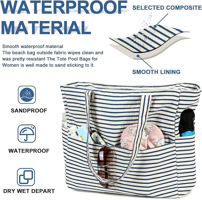 Beach Pool Bags Tote for Women Ladies Large Gym Tote Carry On Bag With Wet Compartment for Weekender Travel Waterproof