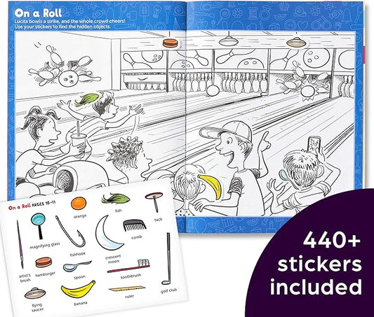 Highlights Hidden Pictures Sticker Challenge Sticker Book Set for Kids Ages 6 and Up, 4-Pack, 64 Pages of Seek and Find Activities, Double as Coloring Books, 440+ Stickers