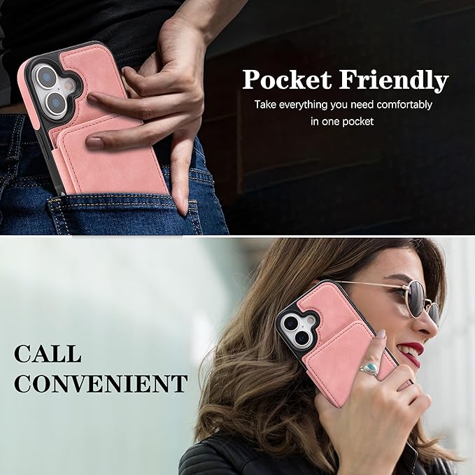 GUERNICA for iPhone 17 (6.1") Case Wallet with Card Holder, RFID Blocking Leather Protection, Shockproof Women Men Phone Case for Apple 17, Pink