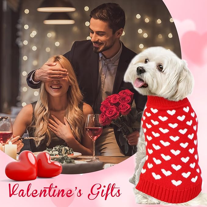 GOYOSWA Valentines Dog Sweater, Dog Valentines Clothes Outfit Knitted Sweaters for Small Medium Large Dogs Pets (Red Heart, Large)