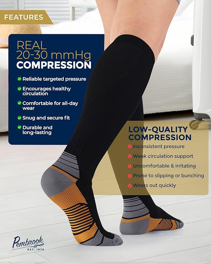Pembrook 3 Pairs Compression Socks 20-30 mmHg - Compression Socks for Women and Men | Running, Athletic, Travel, Nurses