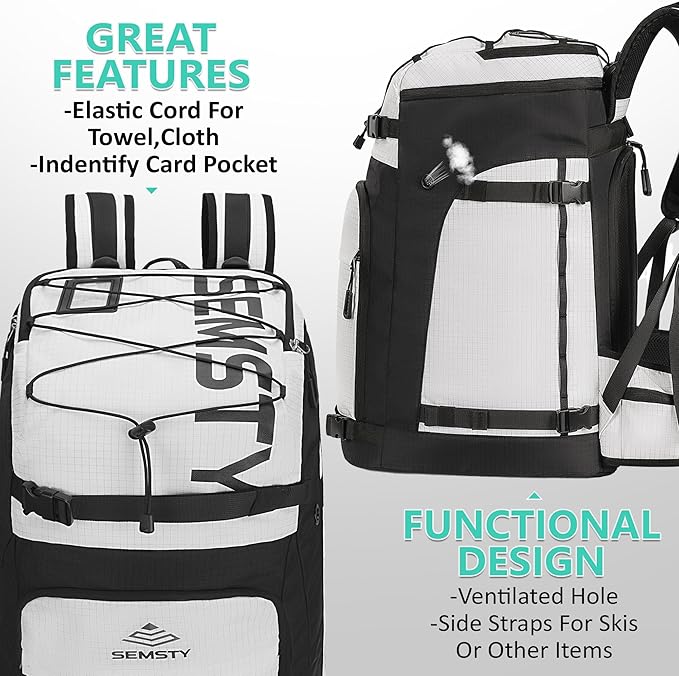 Ski Boot Bag, 55L/70L Waterproof Ski and Snowboard Boots Travel Backpack for Skis, Snowboard, Ski Helmet, Goggles, Gloves & Accessories