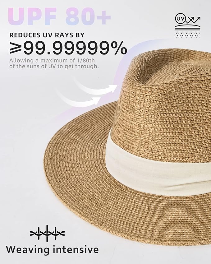FURTALK Womens Mens Wide Brim Straw Panama Hat Fedora Summer Beach Sun Hats UPF Straw Hat for Women