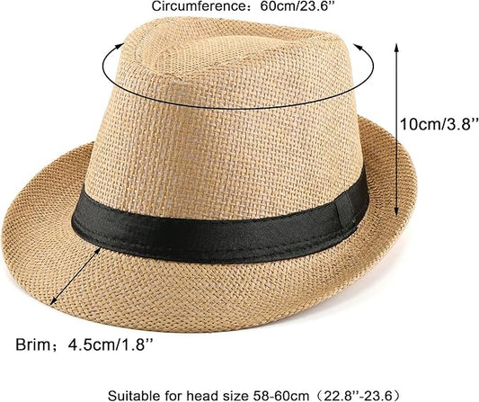 FALETO Unisex Summer Panama Straw Fedora Hat Short Brim Beach Sun Cap Classic
