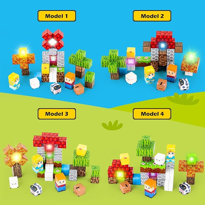 45PCS Magnetic Blocks Travel Toys for Kids with Portable Iron Box, Mini Magnetic Cubes Toys for Airplane & Car Ride STEM Learning Gift Idea for Ages 3+（ Farm Theme）