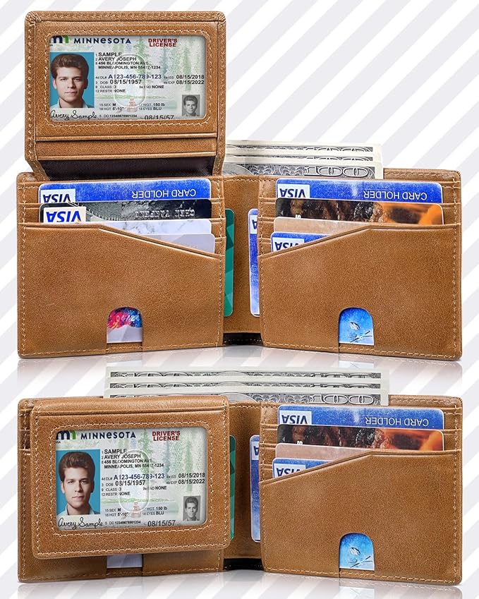 Artpaxy Mens Wallet Bifold Genuine Leather RFID Blocking Wallet for Men with 2 ID Windows 12 Card Holders 2 cash pockets 1 Gift Box
