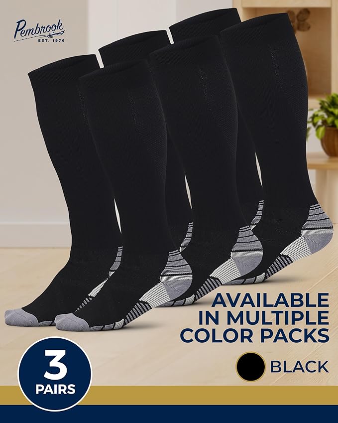 Pembrook 3 Pairs Compression Socks 20-30 mmHg - Compression Socks for Women and Men | Running, Athletic, Travel, Nurses