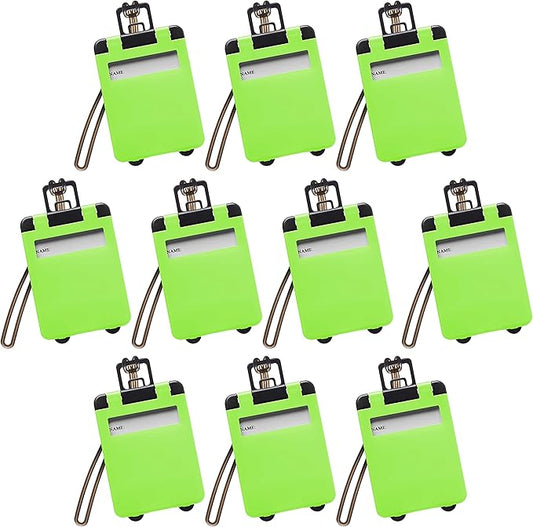10 Mini Carry-on Luggage Tags Pack - Flip open cover, ID Sticker - Lime Green