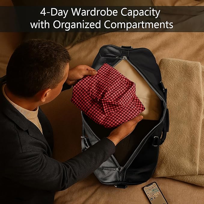 Leather Duffle Bag for Men - Full Grain Leather Travel Bag - TSA Approved Carry On Weekender Overnight Duffel Bag (Black, 20 inch)