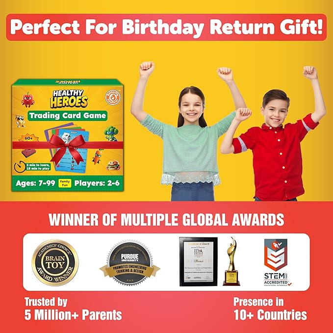 Butterfly EduFields Healthy Heroes Card Game | Fun Family Party Favors for Kids & Adults | Best Birthday Return Gifts for Boys Girls Ages 7+ | 60 Food Cards + 12 Action Cards | 2-6 Players