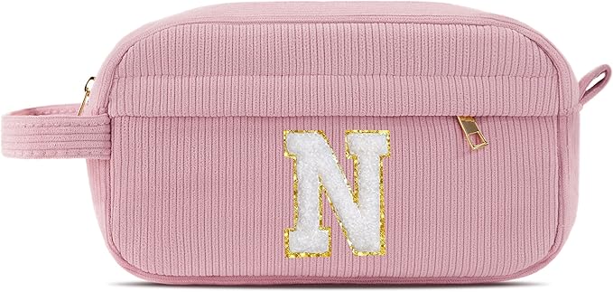 Pocmimut Graduation Gifts,Initial Makeup Bag Gifts for 6 7 8 9 10 11 12 13 Year Old Girls,Personalized Preppy Cosmetic Bag Travel Makeup Pouch for Girls,N