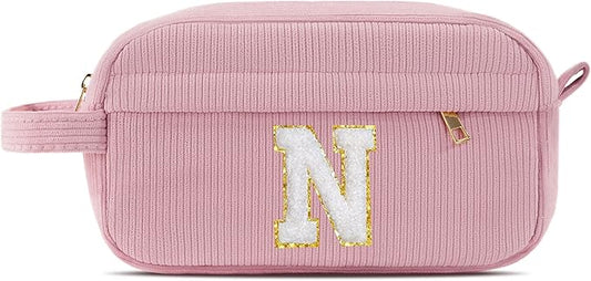 Pocmimut Graduation Gifts,Initial Makeup Bag Gifts for 6 7 8 9 10 11 12 13 Year Old Girls,Personalized Preppy Cosmetic Bag Travel Makeup Pouch for Girls,N