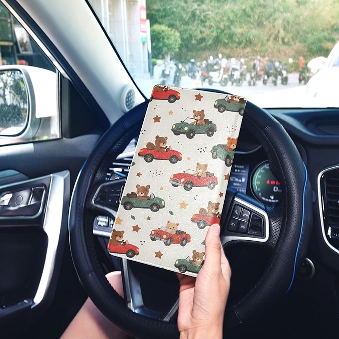 Bolaz Car Bear Car Registration and Insurance Holder Leather Vehicle Document Glove Box Organizer for License Cards Accessories