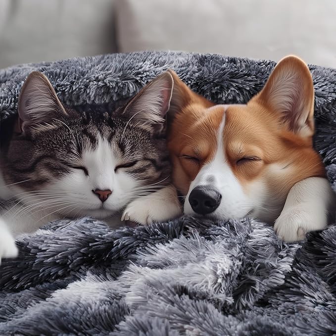 Luciphia Large Waterproof Dog Blanket for Pet Washable Liquid Proof Bed Intimacy Protection Shaggy Plush Calming Long Faux Fur Couch Cover Calming Cat Throw Blankets, Tie-dye Grey, 50" x 60"