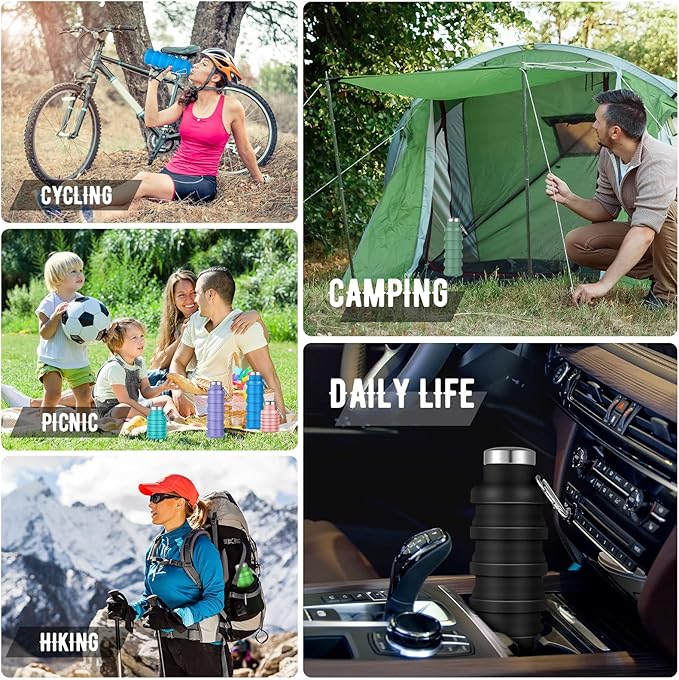 Lallisa 8 Pcs Collapsible Water Bottles Bulk Reusable Silicone Foldable Water Bottles 17 oz Portable Lightweight Sports Bottle with Carabiner for Gym Hiking Camping Travel(Fresh Colors)