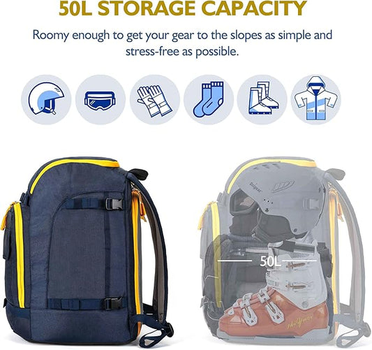 Unigear Ski Boot Bag Backpack for Helmet 50L/70L, Goggles, Gloves, Skis, Snowboard & Accessories