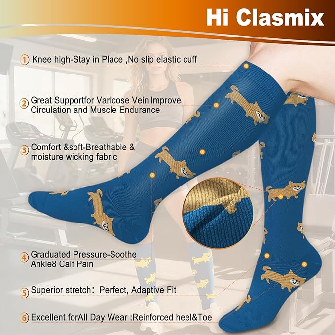 Graduated Compression Socks for Women&Men 20-30mmhg Knee High Socks Travel Hiking Running Stocking