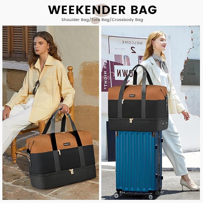 LOVEVOOK Weekender Bag, Large Travel Duffel Bag for Women with 2 Packing Cubes, Carry on Overnight Bag with Shoe Compartment, Mom Hospital Bags for Labor and Delivery