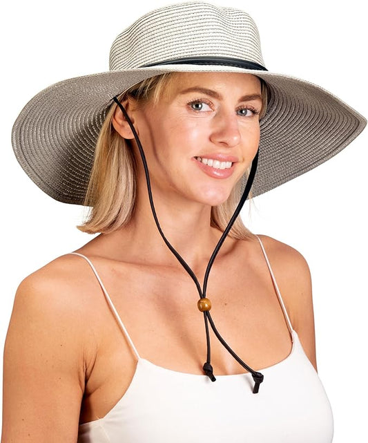 Sloggers Women's Wide Brim Braided Sun Hat with Wind Lanyard - UPF 50+ Maximum Sun Protection