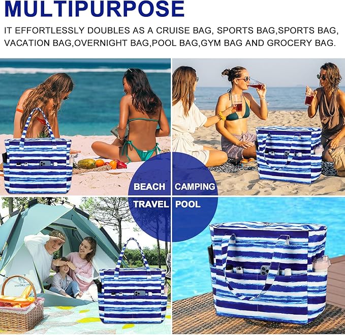 Bluboon Waterproof Beach Tote Pool Bags for Women Ladies Extra Large Carry On Bag With Wet Compartment for Weekender Travel