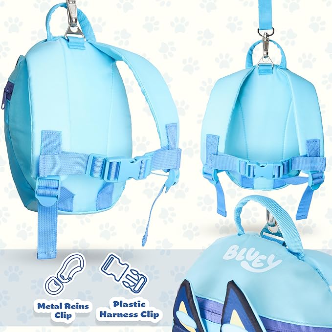 Bluey Backpack with Toddler Safety Harness for Kids Daycare Bag Backpack with Leash Preschool Outdoor Travel Gifts for Kids (Blue)