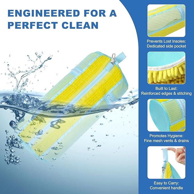 Shoe Washing Machine Bag, 2PCS Reusable Shoe Bag for Washing Machine, 360° Deep Cleaning Shoe Washing Bag for Sneakers, Laundry Shoe Bag for Washer & Dryer, Fits All Shoe Types (YELLOW)