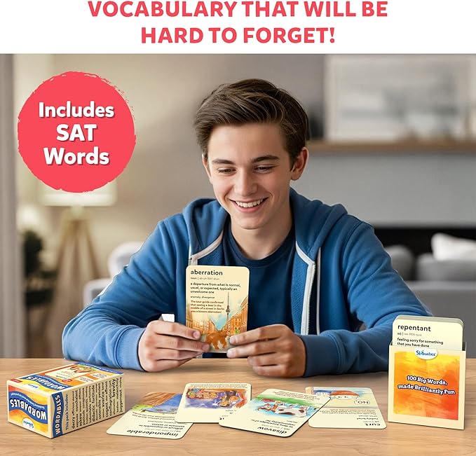 Skillmatics Vocabulary Flash Cards for SAT Prep – Learn 100 Words with Wordplay, Visuals & Soundplay, Study Aid & Educational Gift for Ages 12, 13, 14 & Up, Screen-Free Language Game
