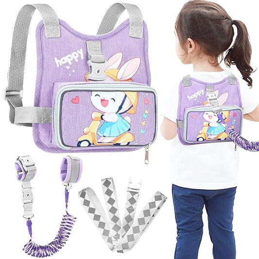 Accmor Toddler Harness Backpack Leash, Collapsible Kids Harness + Anti Lost Wrist Link, Cute Rabbit Child Leash for Outdoor Travel, Portable Baby Walking Harness Protector Wristband Strap for Girls