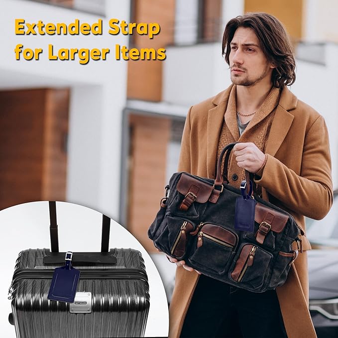 Travelambo 16 Pack Luggage Tags Faux Leather for Suitcases Travel Bag Labels with Protection Cover ID (Deep Blue)